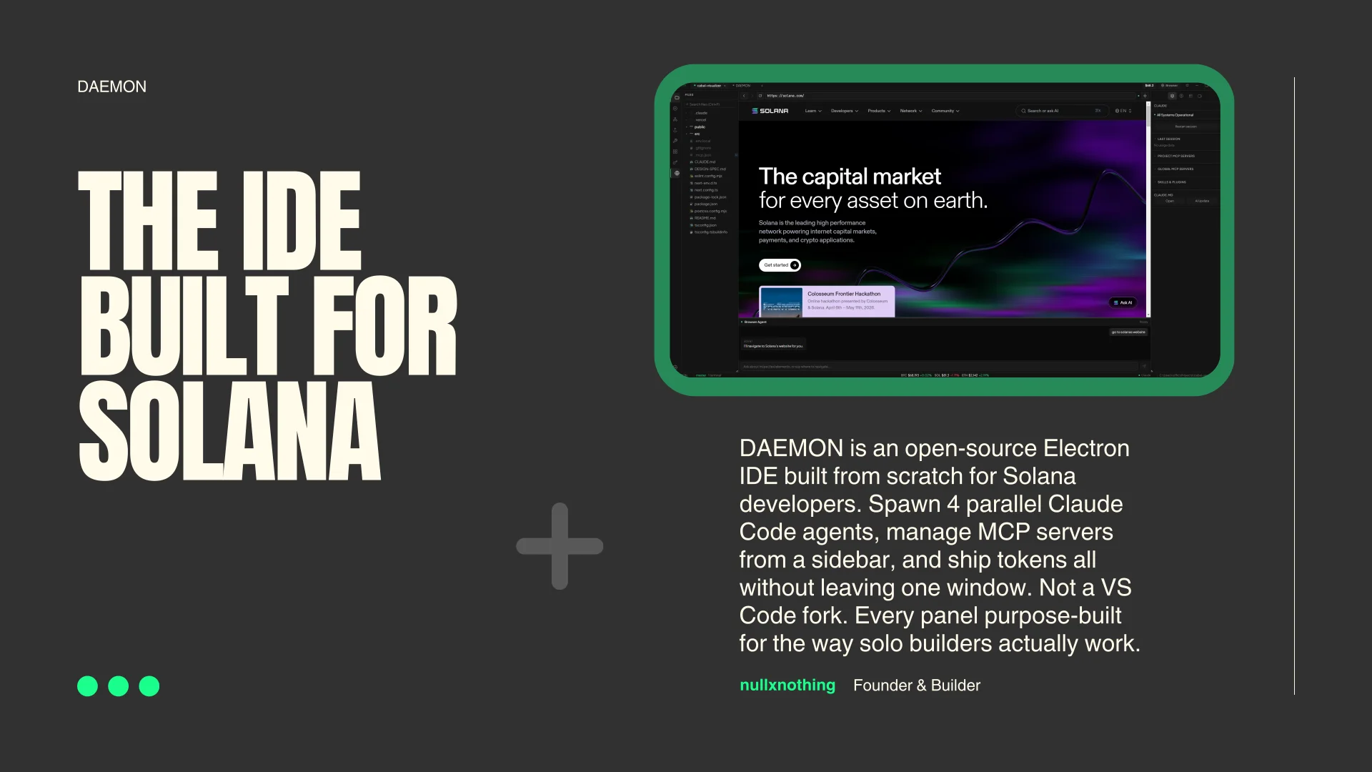 Code Editor: Monaco editor with an integrated file tree and terminal.